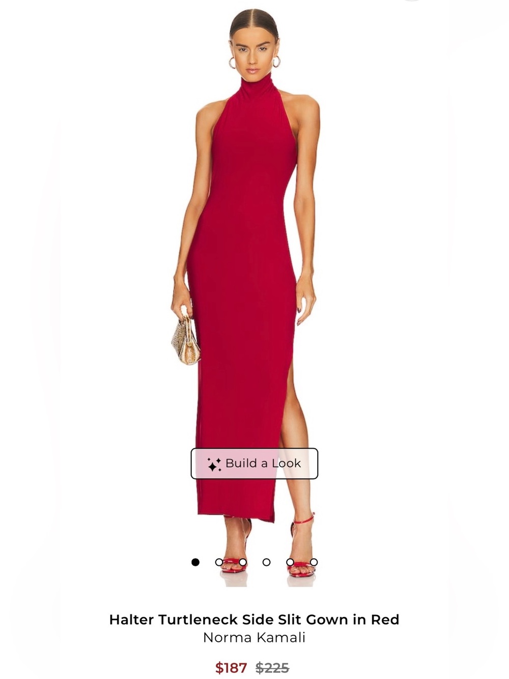 Norma Kamali Red Halter Turtleneck Maxi Gown with Side Slit